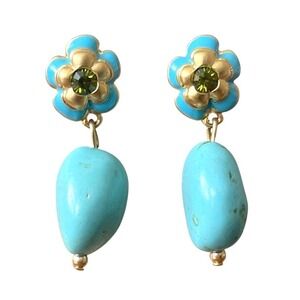 Turquoise Earrings Blue Peridot Flower Dangle Swarovski Crystals Flower Gift